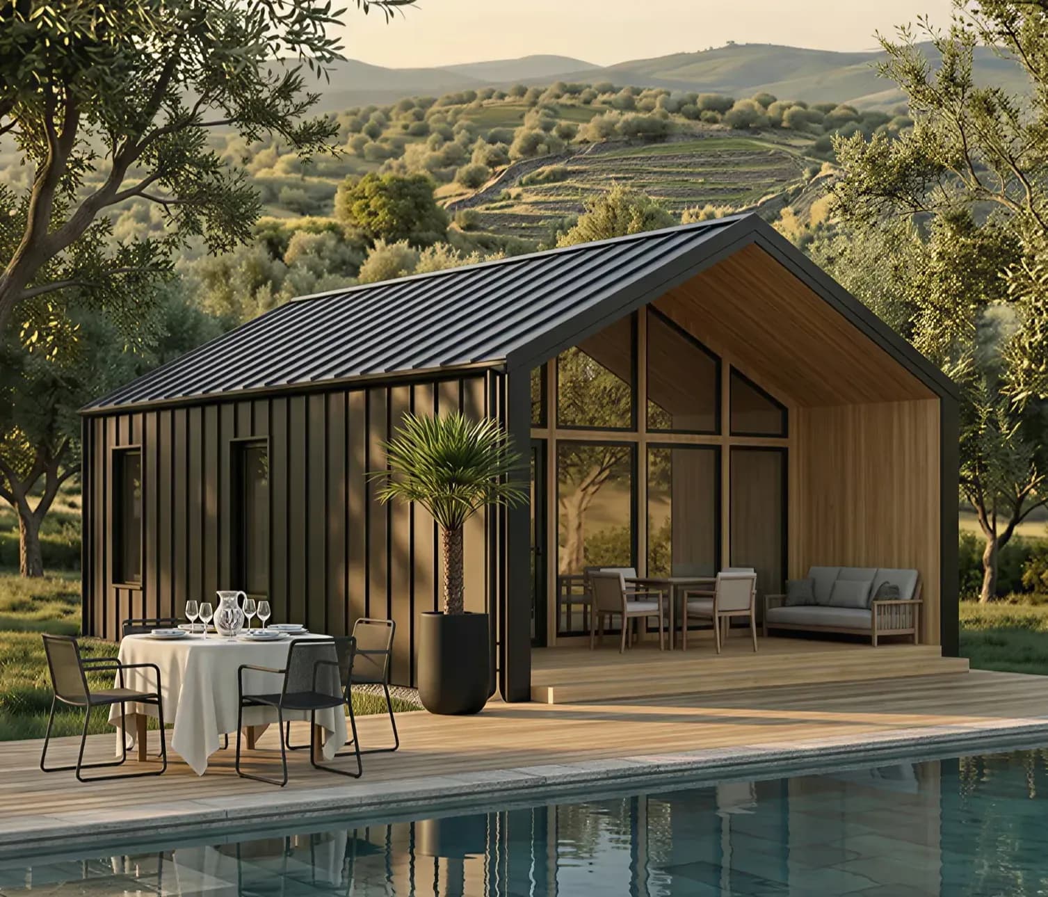 Modern timber barn house with open-plan living area