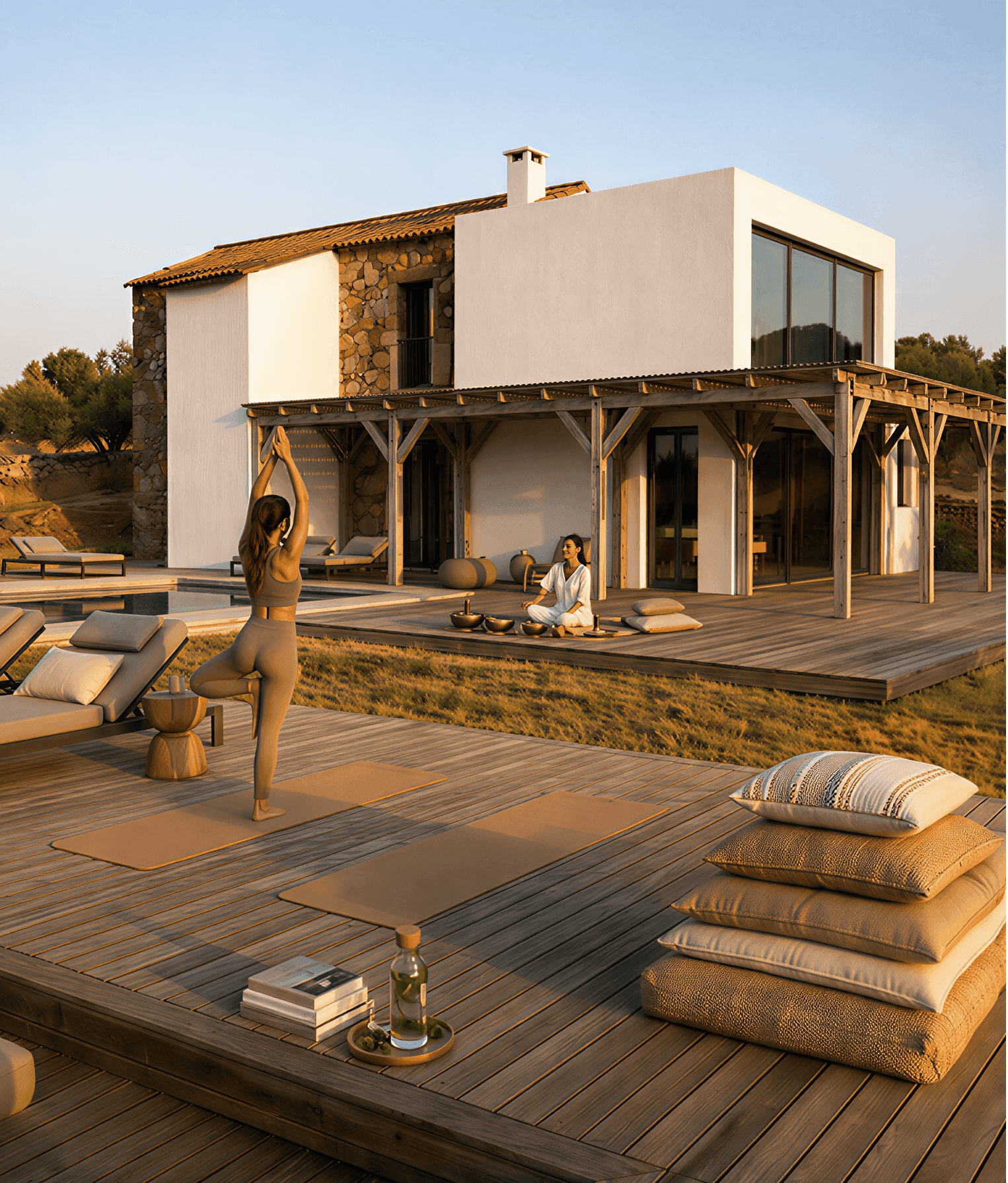 Luxury timber pergola and terrace with contemporary  design