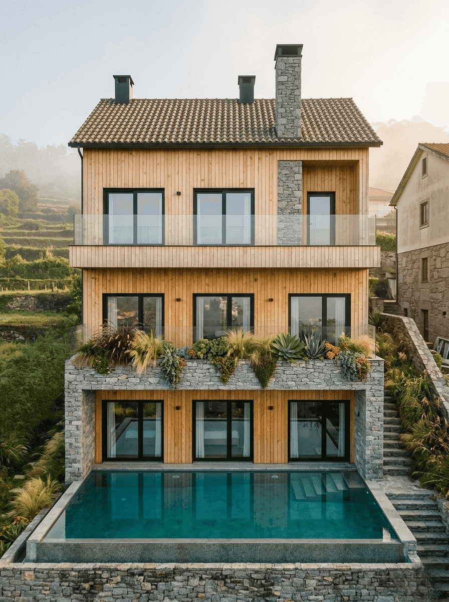 Modern timber barn house with pool and  open-plan living area