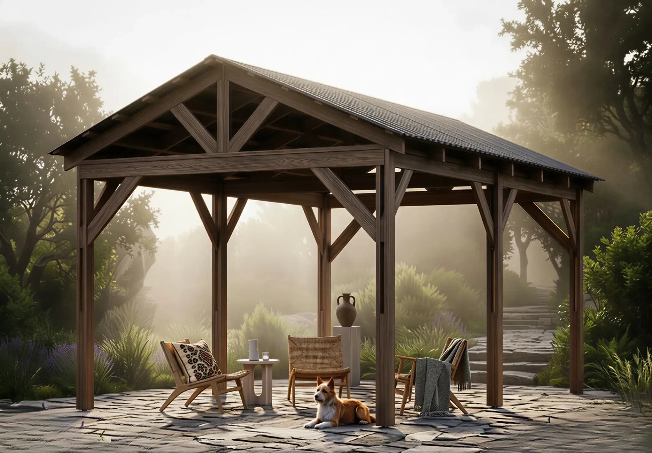 Luxury timber pergola and terrace with contemporary design